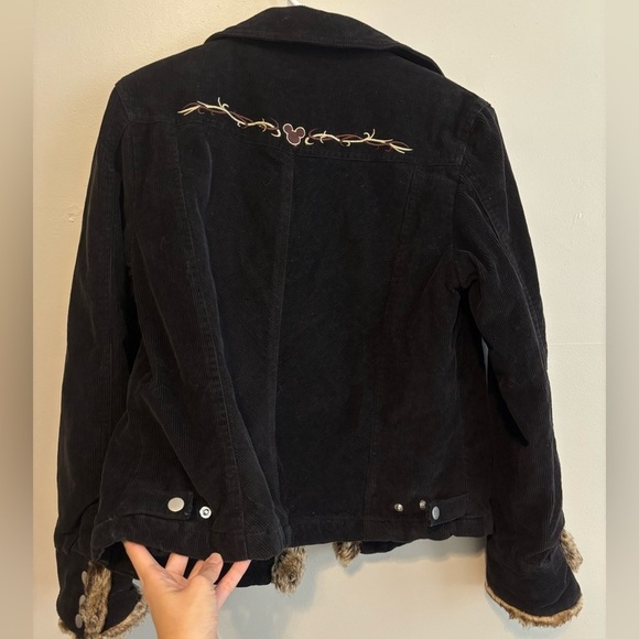 Y2K Disney Grunge Mickey Black Baddie Corduroy Faux Fur EGirl Jacket Small - Picture 10 of 12